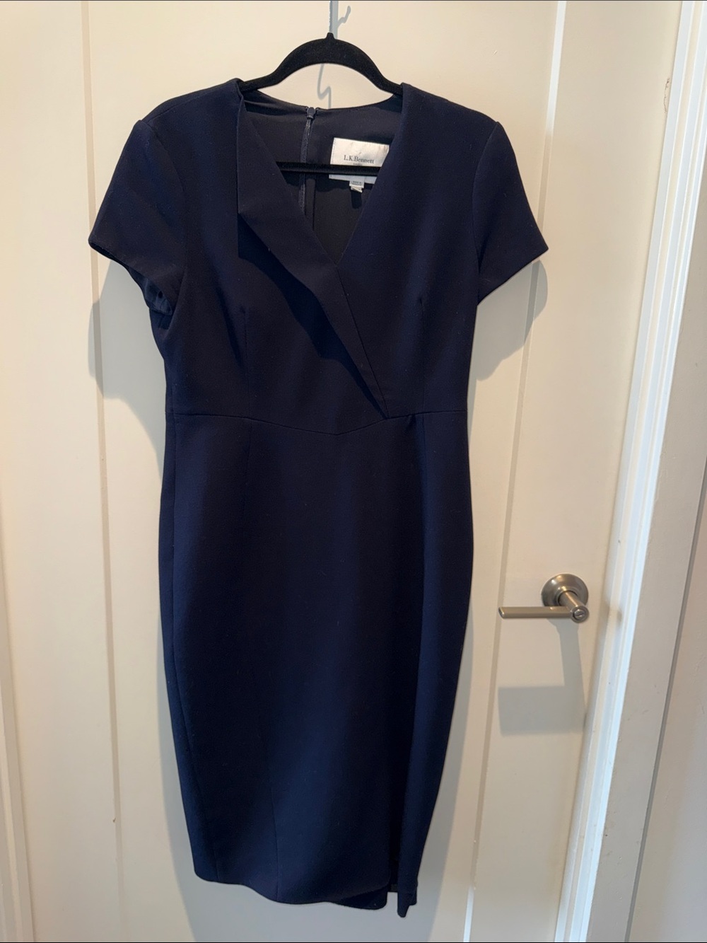 LK Bennett Navy V-Wrap Cap-Sleeve Midi Dress